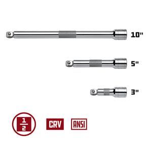 3 Piece 1/2 in. Dr. Socket Extension Bar Set -  Wobble Tip