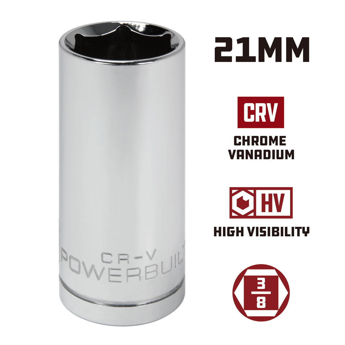 Powerbuilt 3/8 in. Drive x 21mm 6 Point Deep Socket 21 mm - 641220