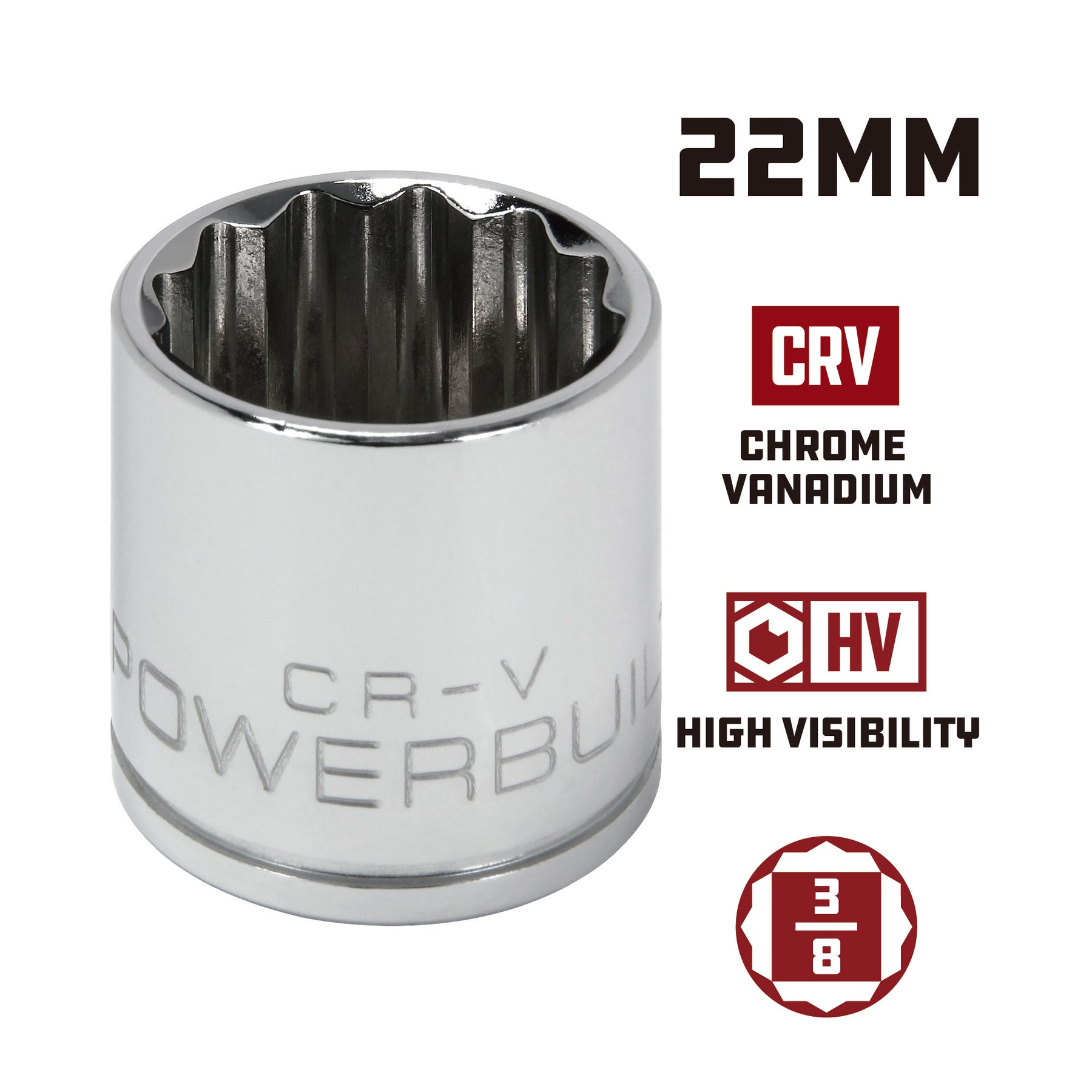 3/8 Inch Drive x 22 MM 12 Point Shallow Socket