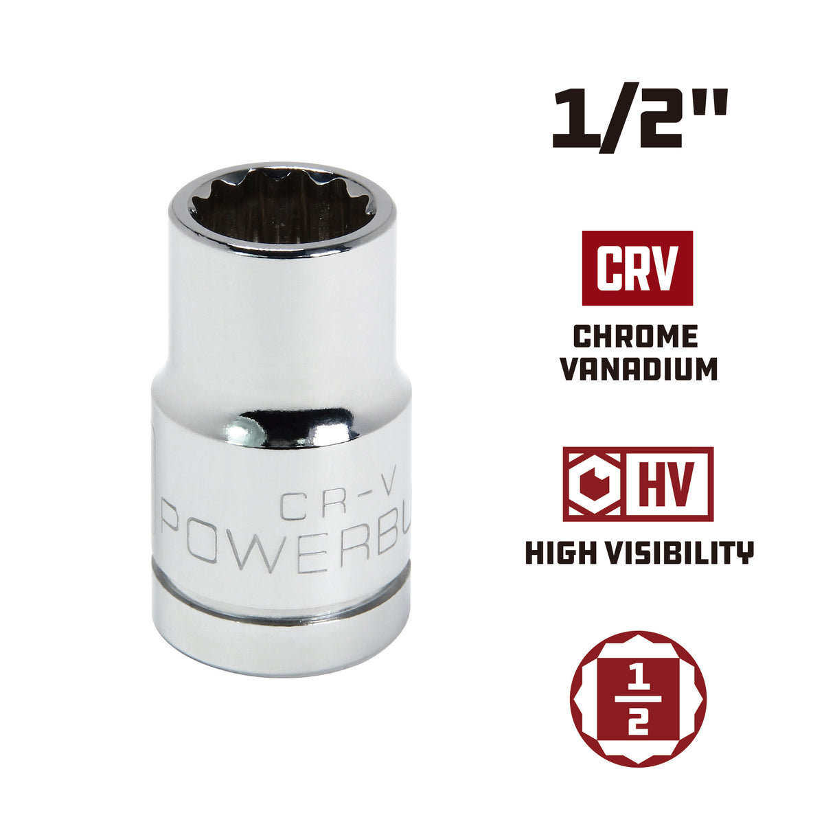1/2 Inch Drive x 1/2 Inch 12 Point Shallow Socket