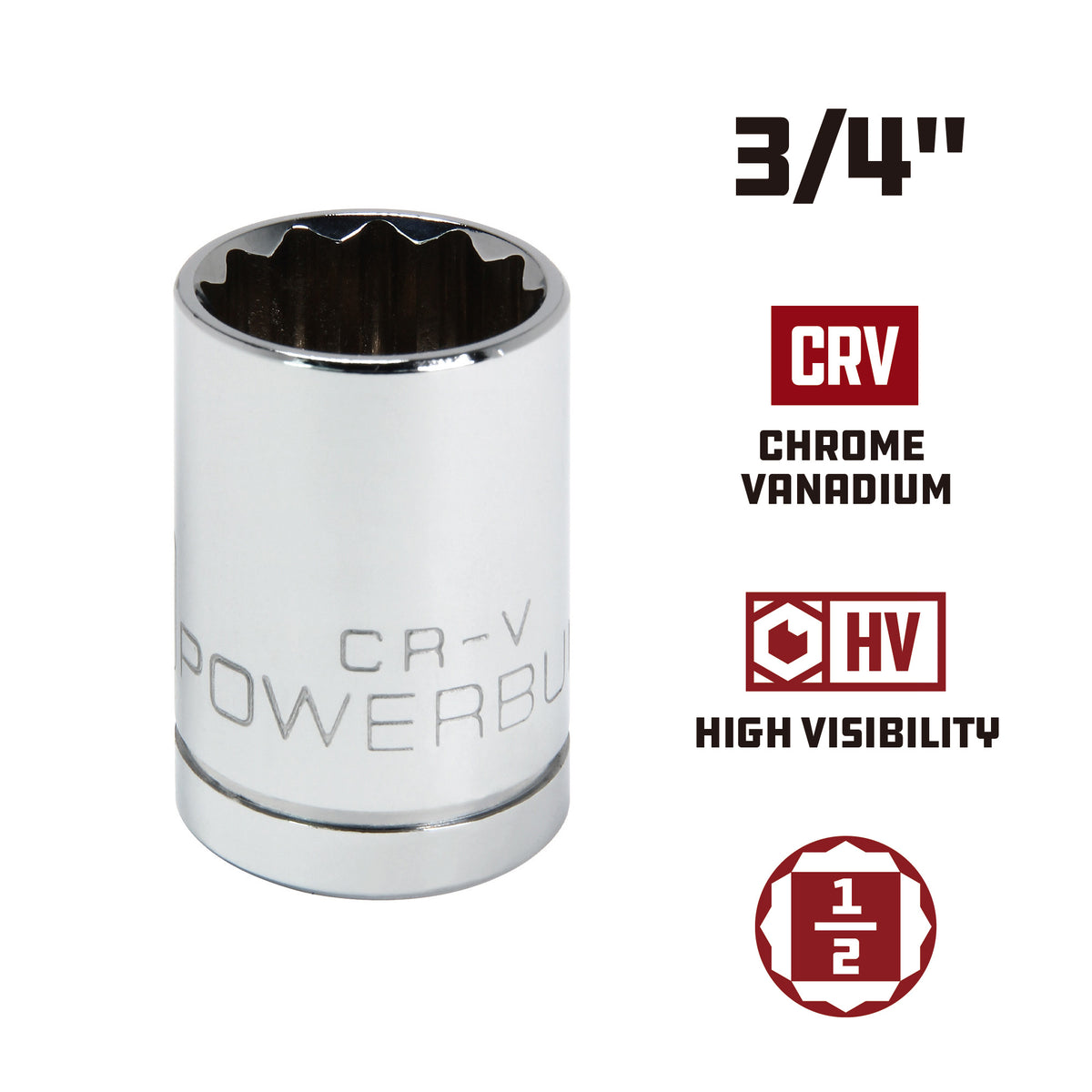 1/2 Inch Drive x 3/4 Inch 12 Point Shallow Socket
