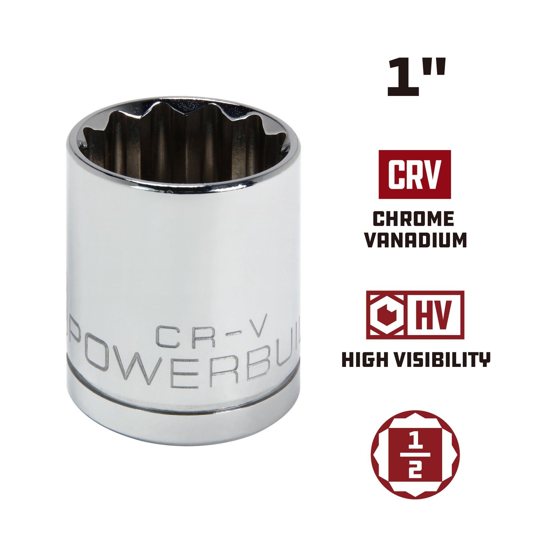 1/2 Inch Drive x 1 Inch 12 Point Shallow Socket