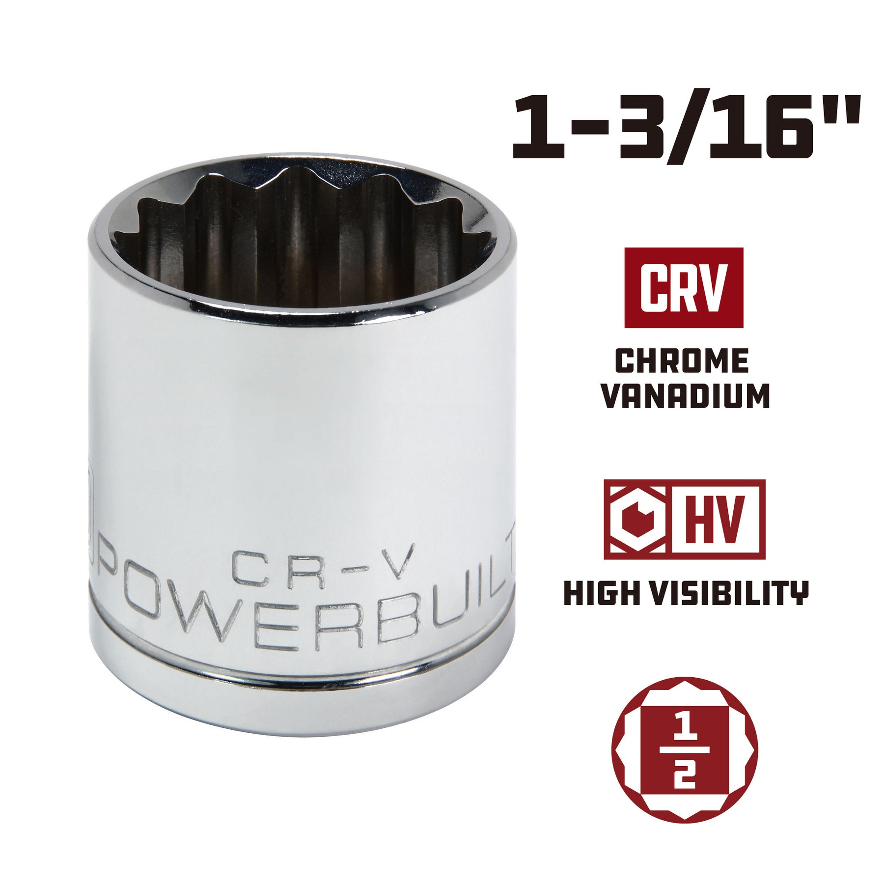 1/2 Inch Drive x 1-3/16 Inch 12 Point Shallow Socket