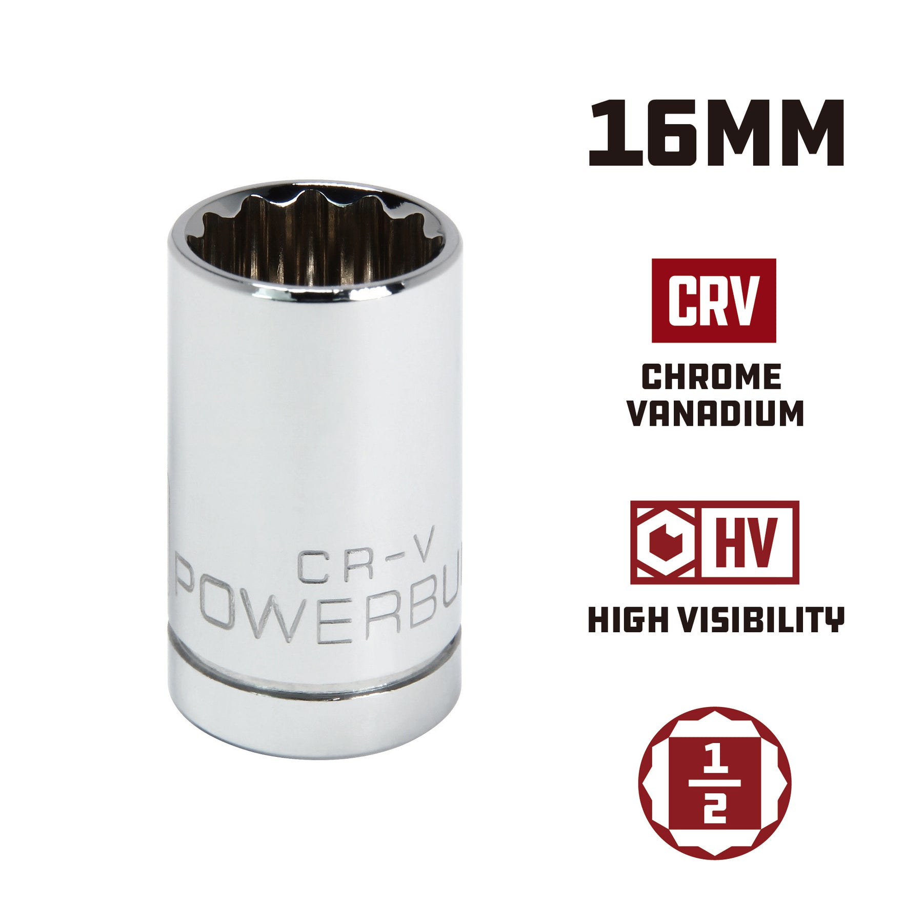 1/2 Inch Drive x 16 MM 12 Point Shallow Socket