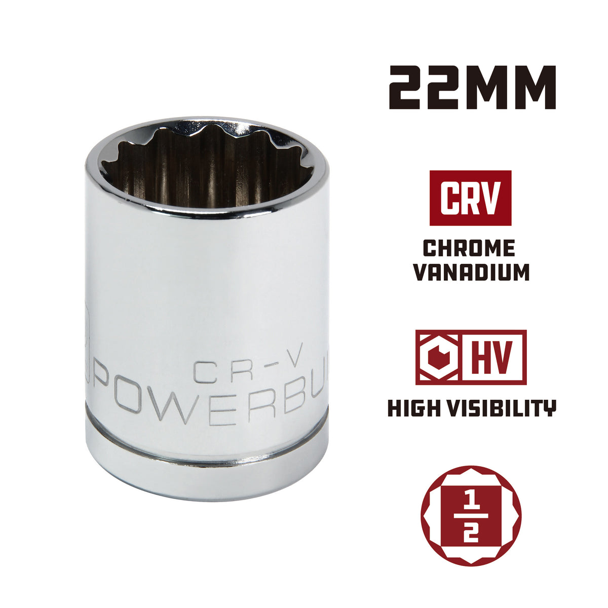 1/2 Inch Drive x 22 MM 12 Point Shallow Socket