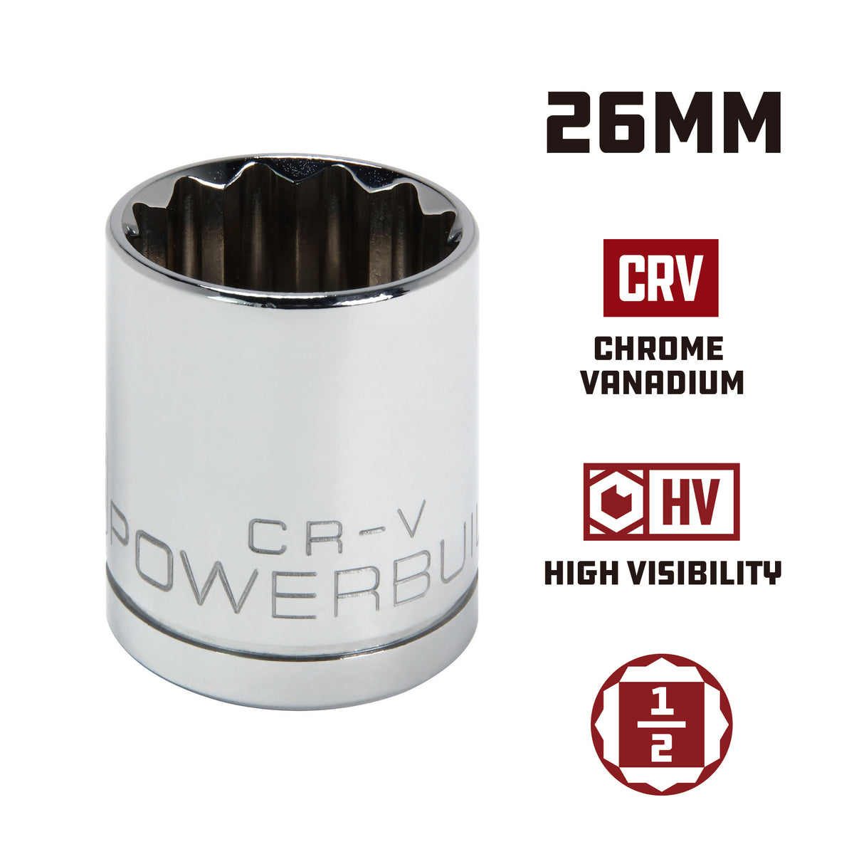 1/2 Inch Drive x 26 MM 12 Point Shallow Socket