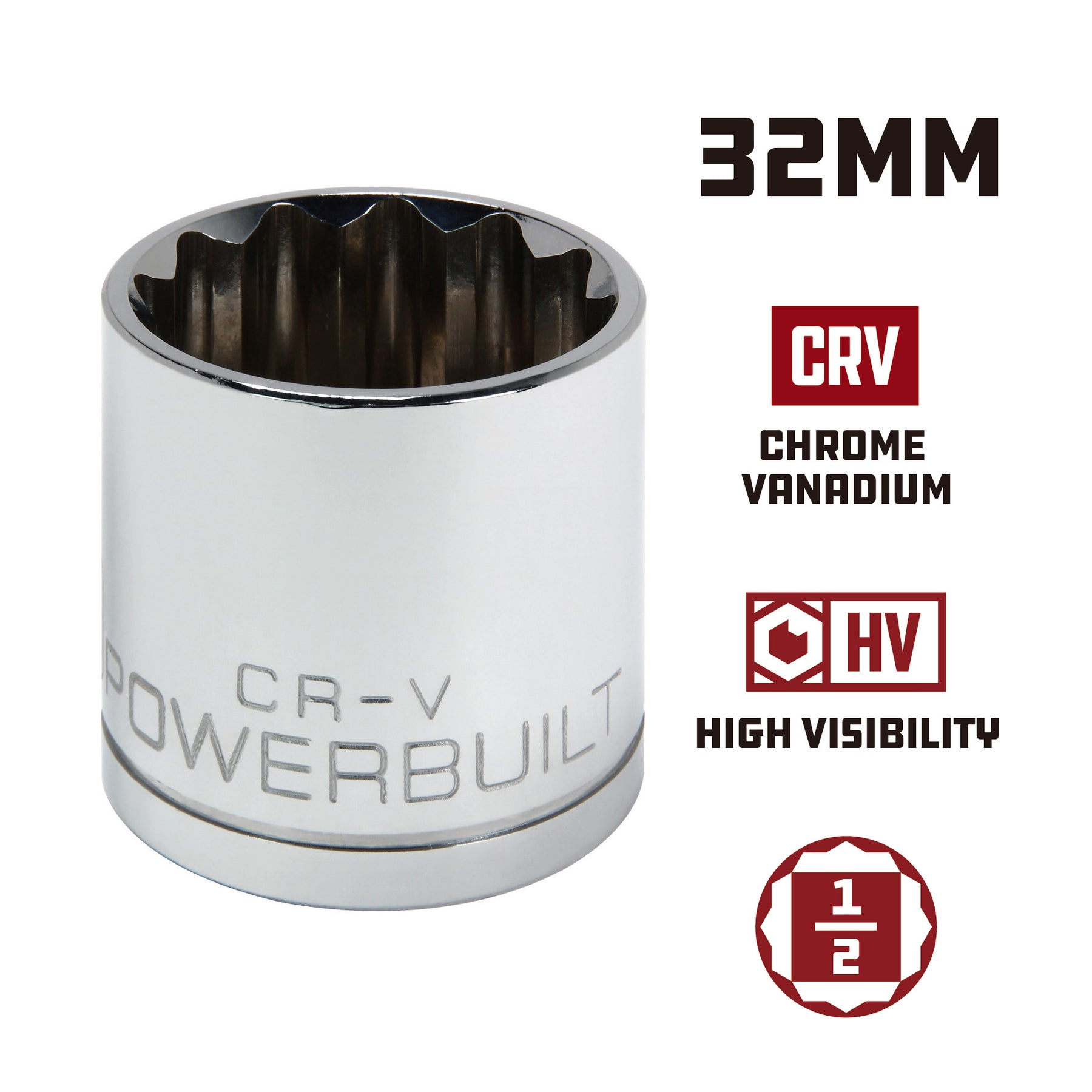 1/2 Inch Drive x 32 MM 12 Point Shallow Socket