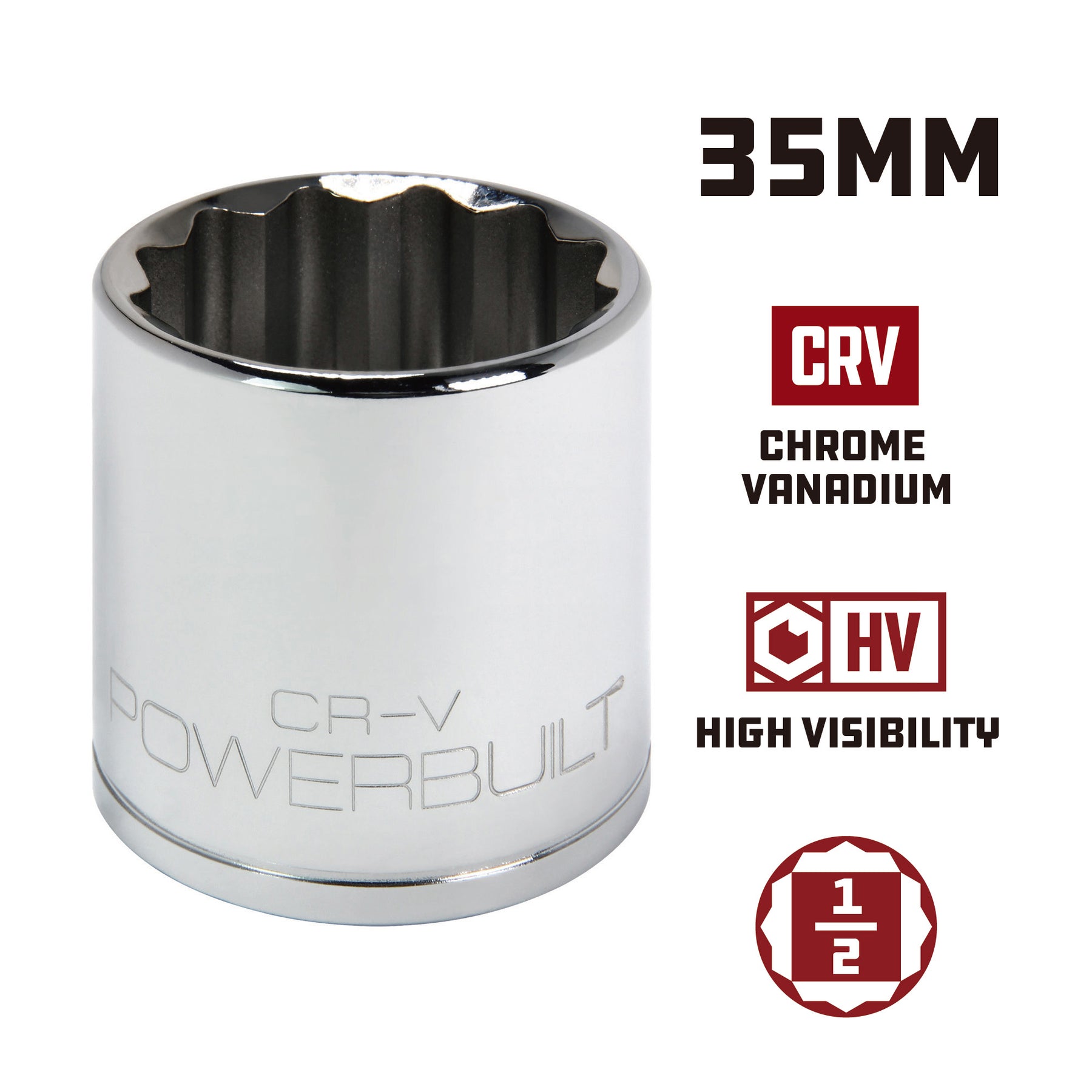 1/2 Inch Drive x 35 MM 12 Point Shallow Socket