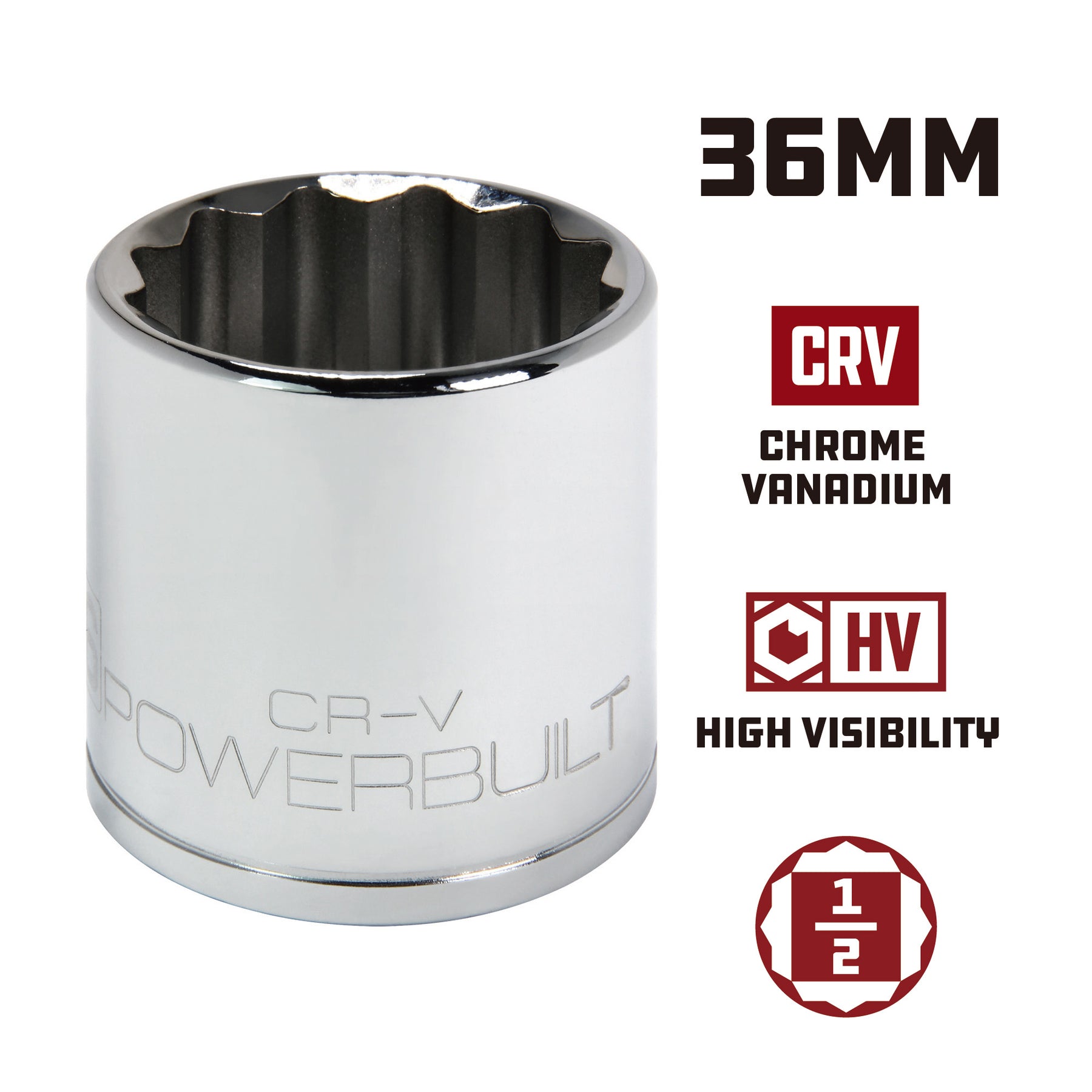 1/2 Inch Drive x 36 MM 12 Point Shallow Socket