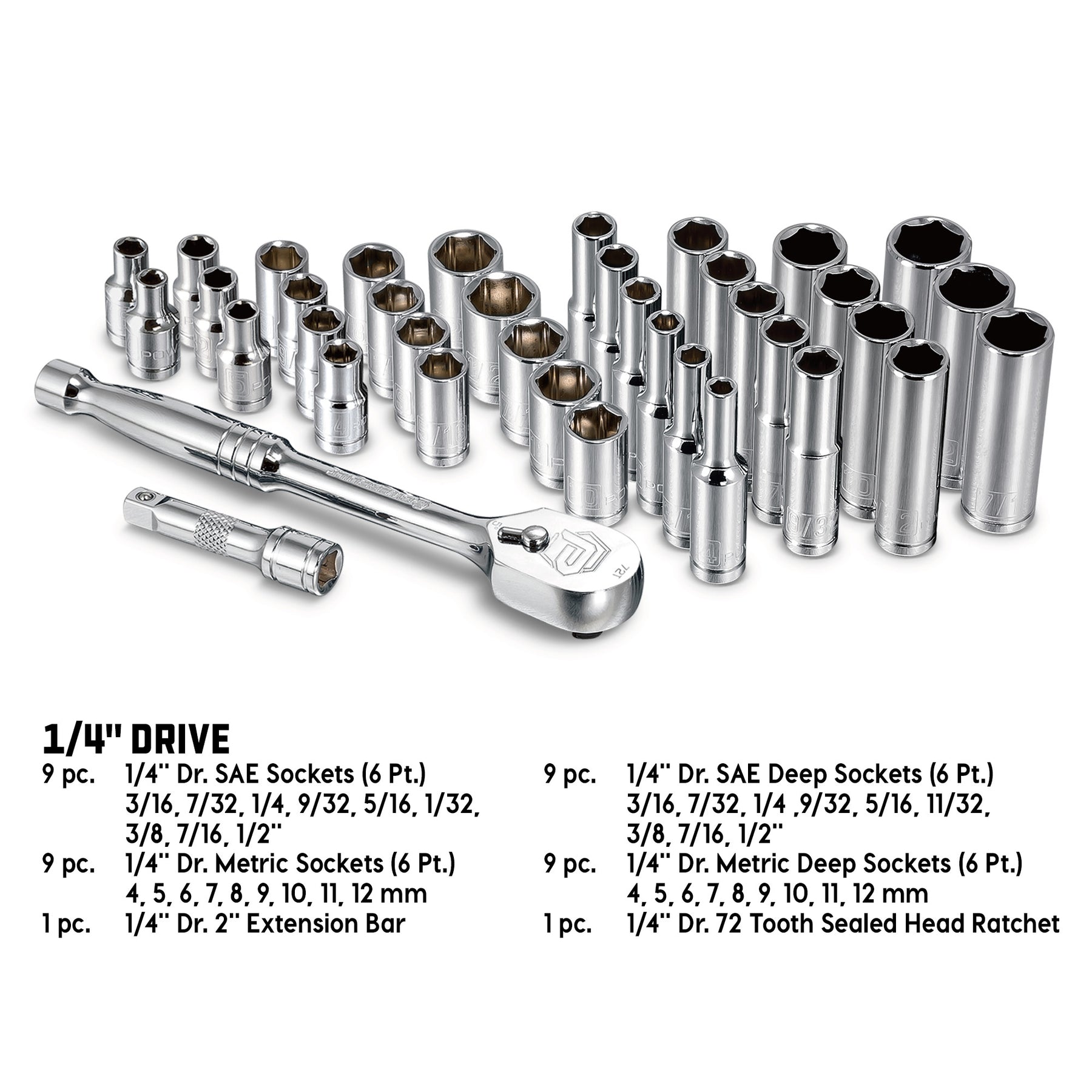 Mechanics Tool Set and Socket Set, 1/4 and 3/8 Drive Deep and Standard  Sockets