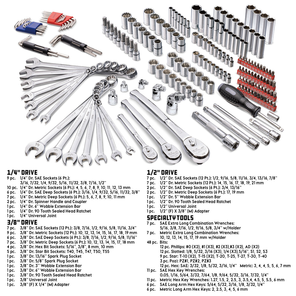 200 Piece 1/4-inch - 3/8-inch - and 1/2-inch Drive Mechanics