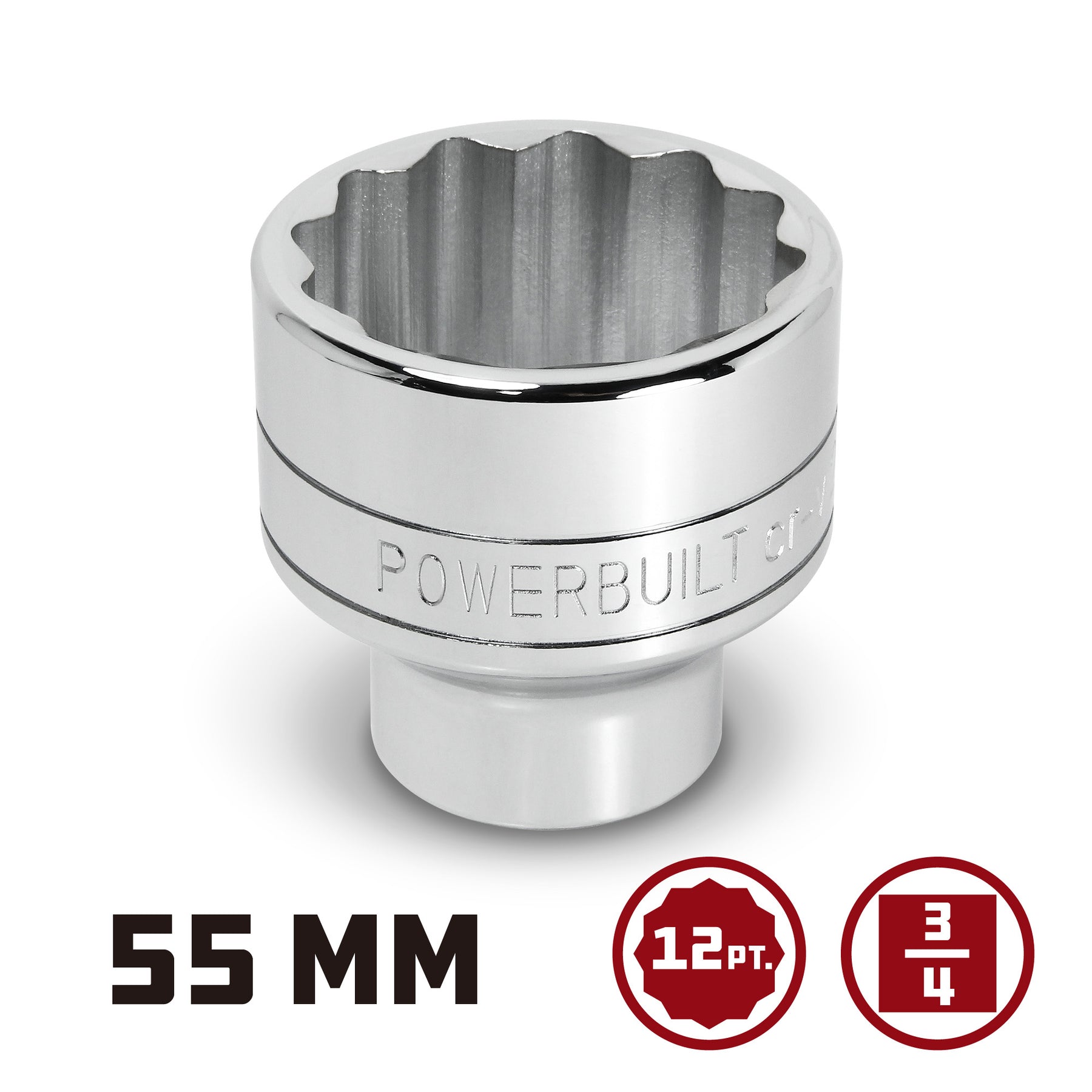 3/4 Inch Drive x 55 MM 12 Point Shallow Socket