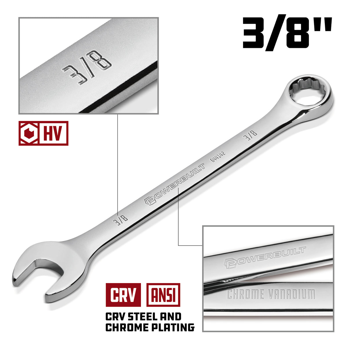 3/8 Inch Fully Polished SAE Combination Wrench