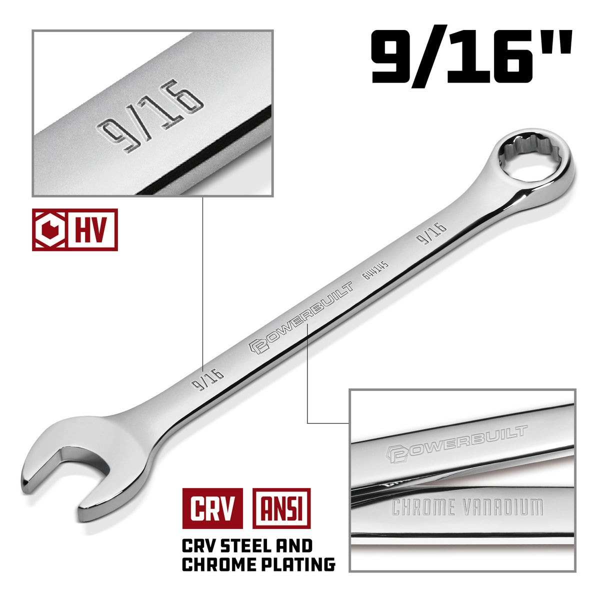 9/16 Inch Fully Polished SAE Combination Wrench