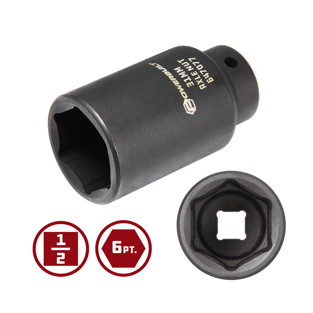 1/2 Inch Drive x 31 MM 6 Point Axle Nut Socket