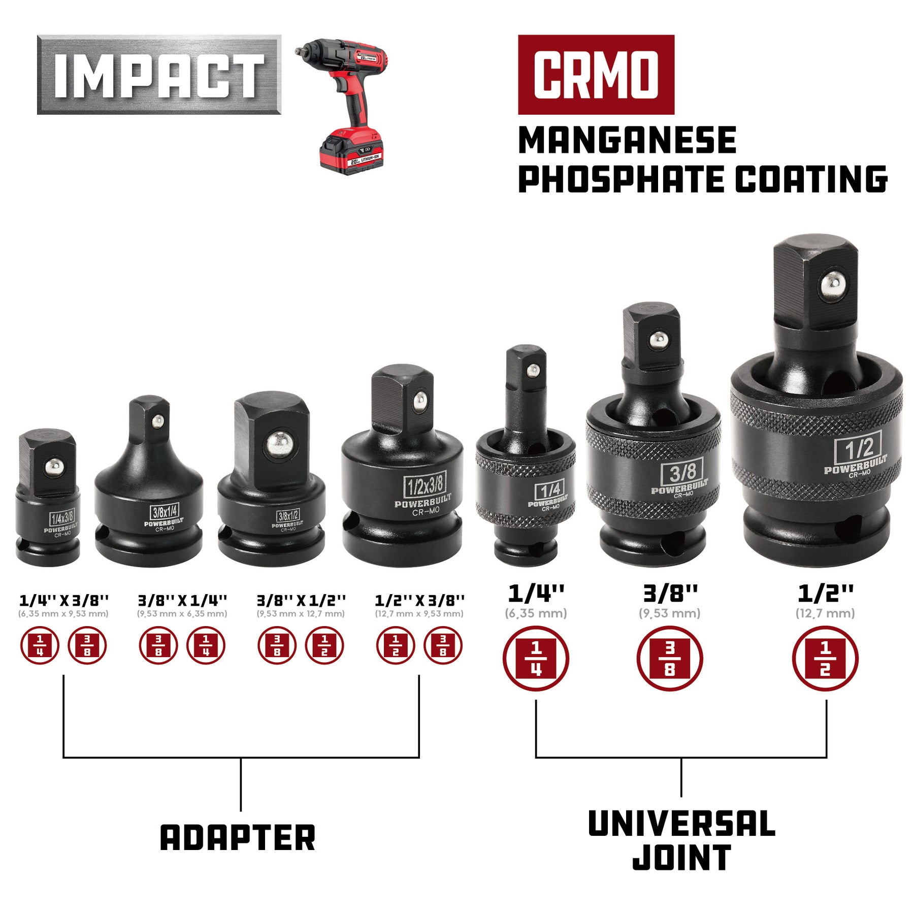 7 Piece Impact Universal Joint & Socket Adapter Set