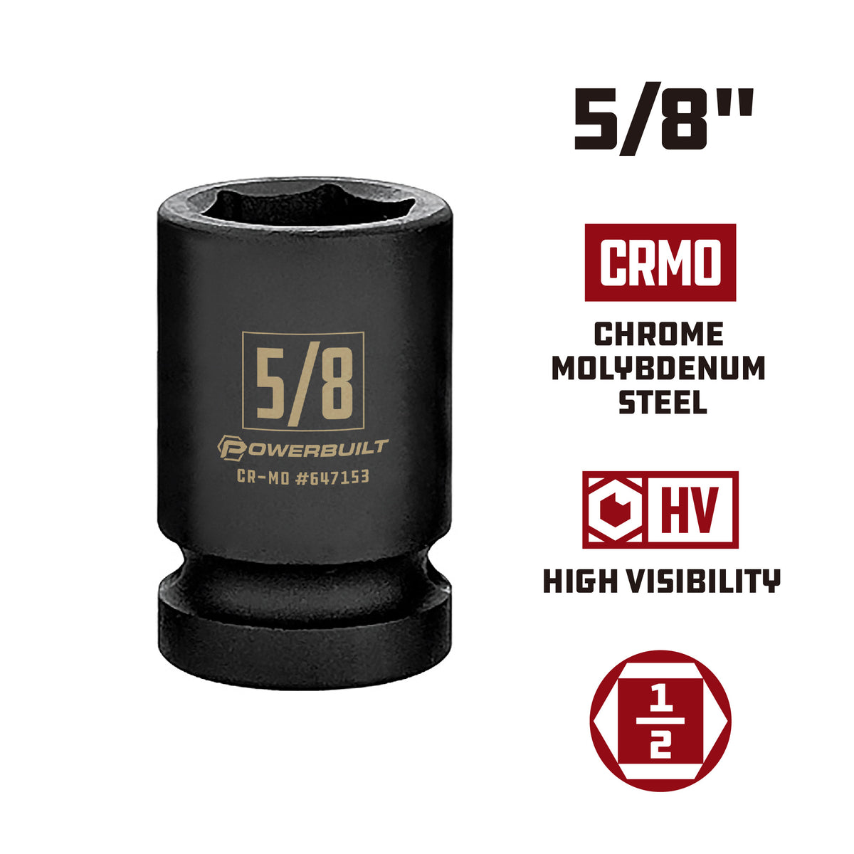 1/2 Inch Drive x 5/8 Inch  6 Point Impact Socket
