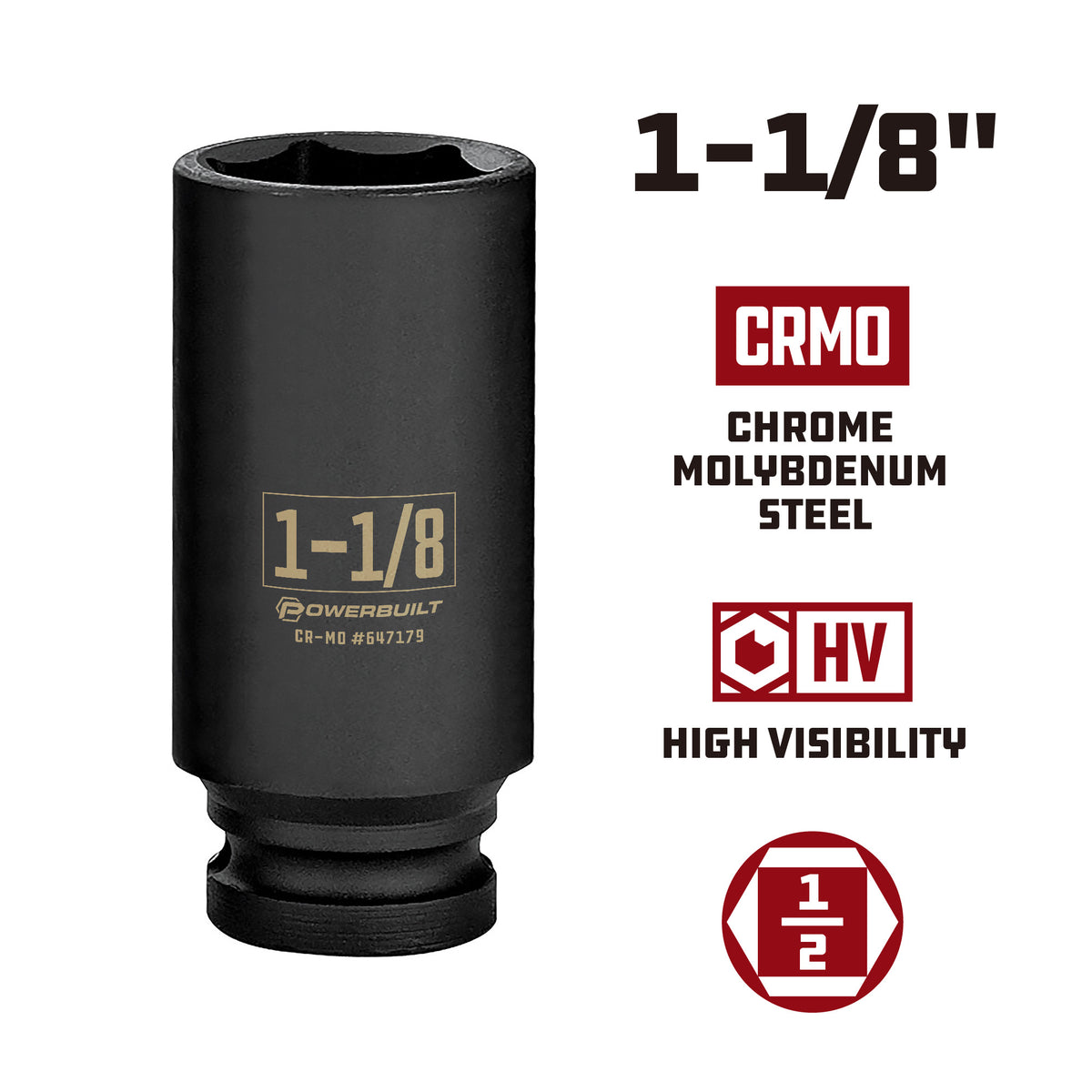 1/2 Inch Drive x 1-1/8 Inch  6 Point Deep Impact Socket