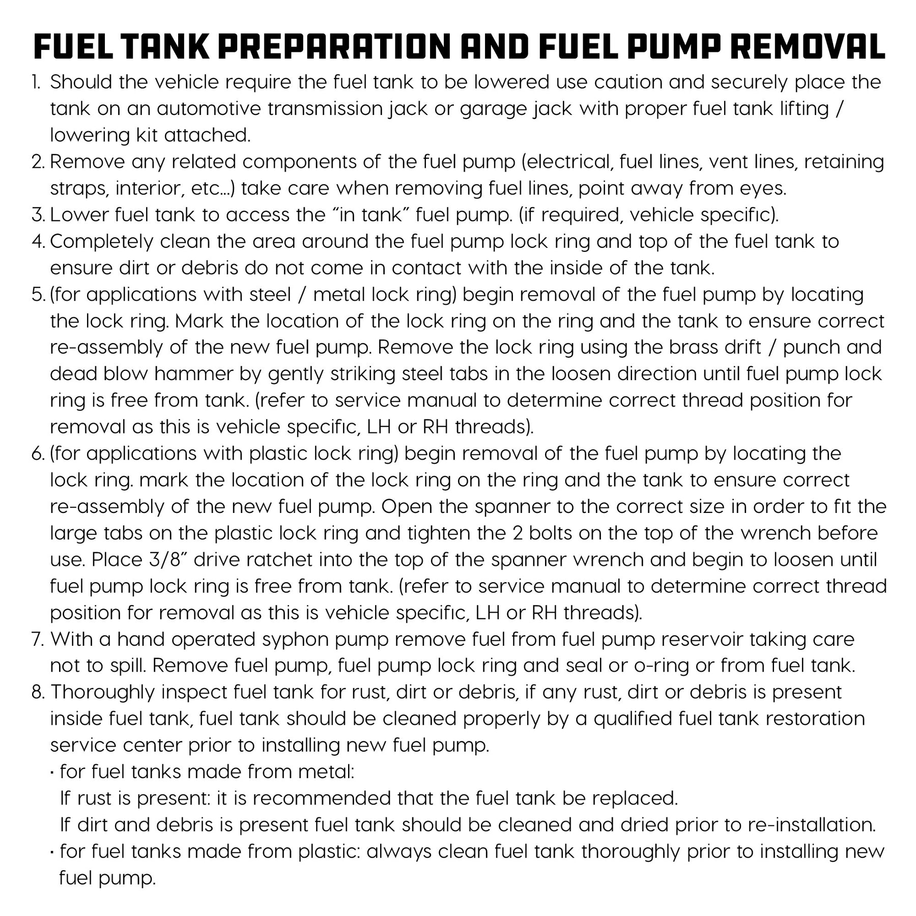 Electric "In-Tank" Fuel Pump Repair Kit