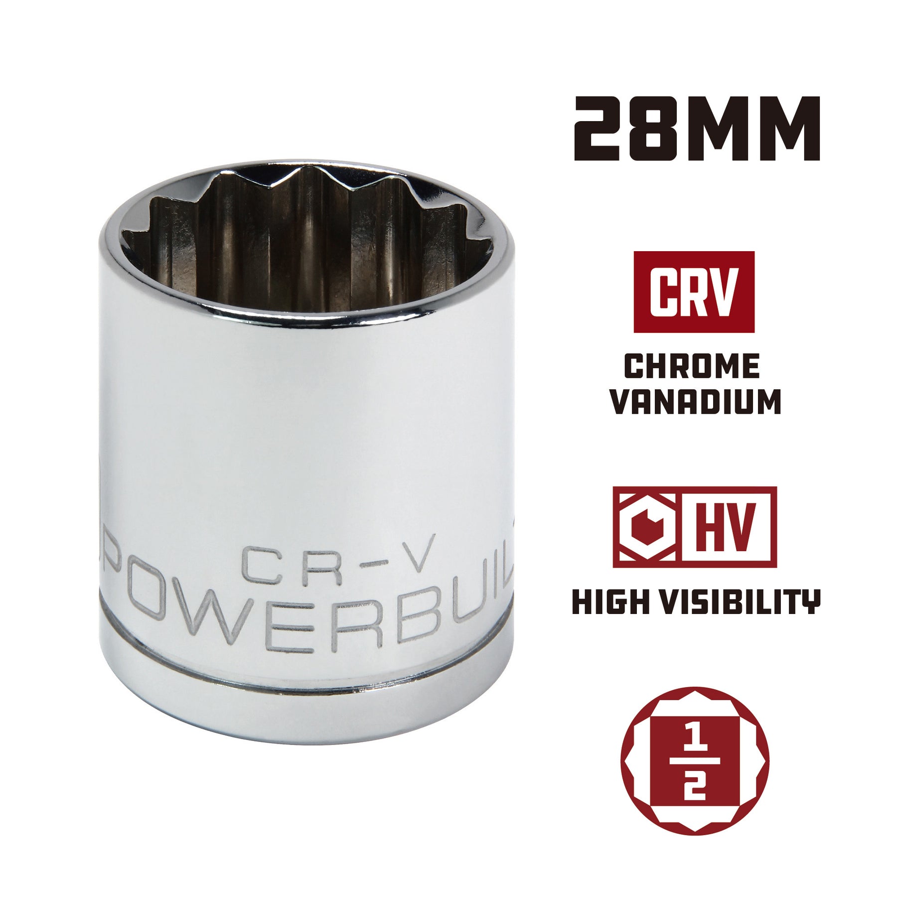 1/2 Inch Drive x 28 MM 12 Point Shallow Socket