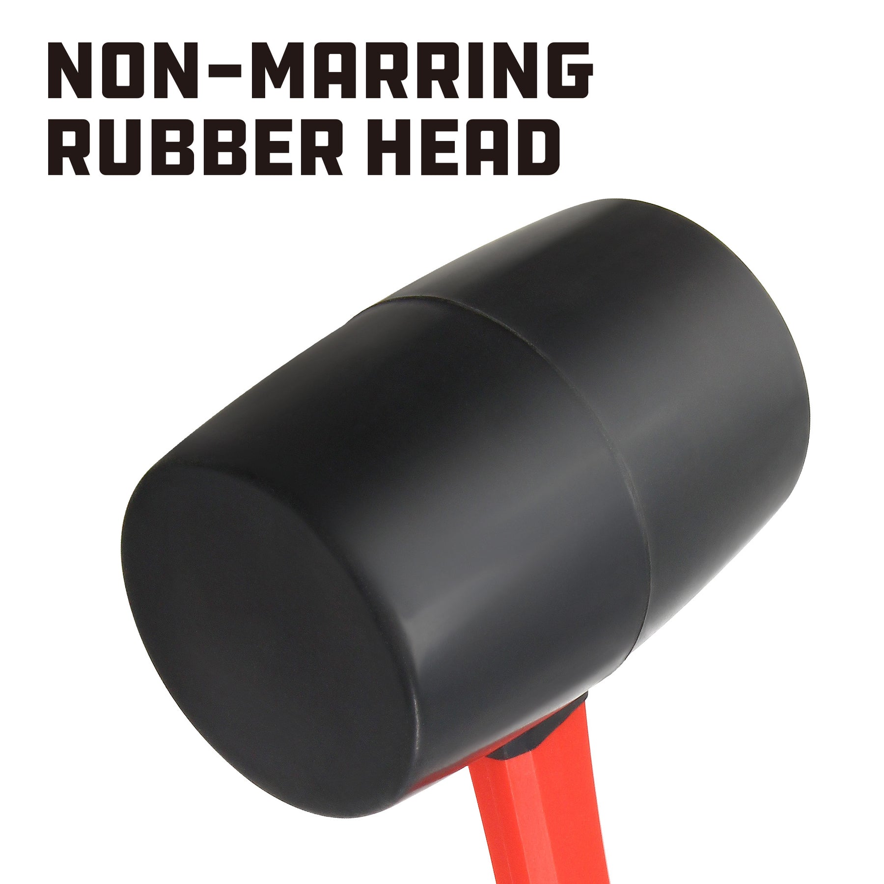Rubber Mallet: Fiberglass Handle, 2 lb Head Wt, 3 in Dia, 4 3/4 in Head Lg,  16 in Overall Lg, Black