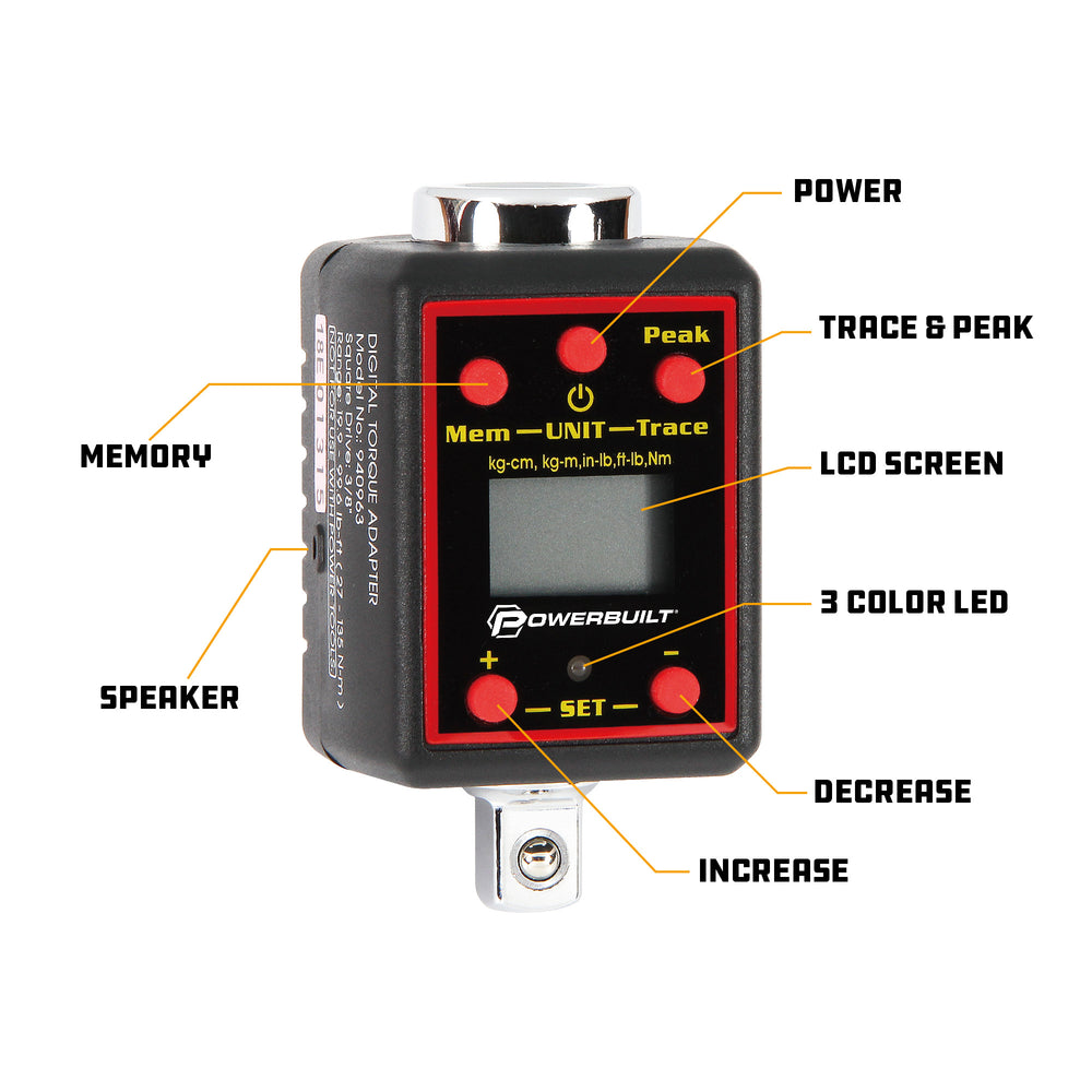 Digital Torque Socket Adapter - 3/8 Inch Drive Ratchet