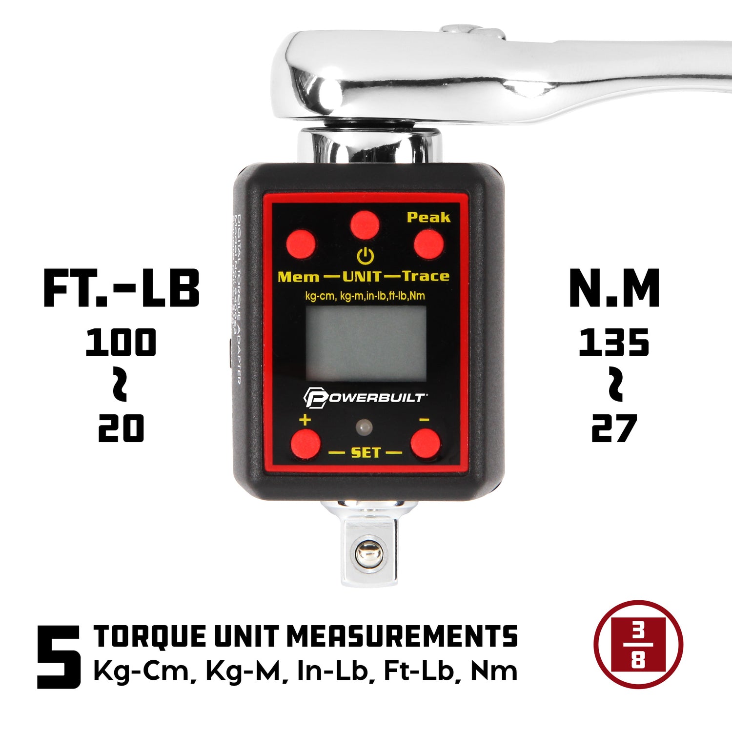 Digital Torque Socket Adapter - 3/8 Inch Drive Ratchet