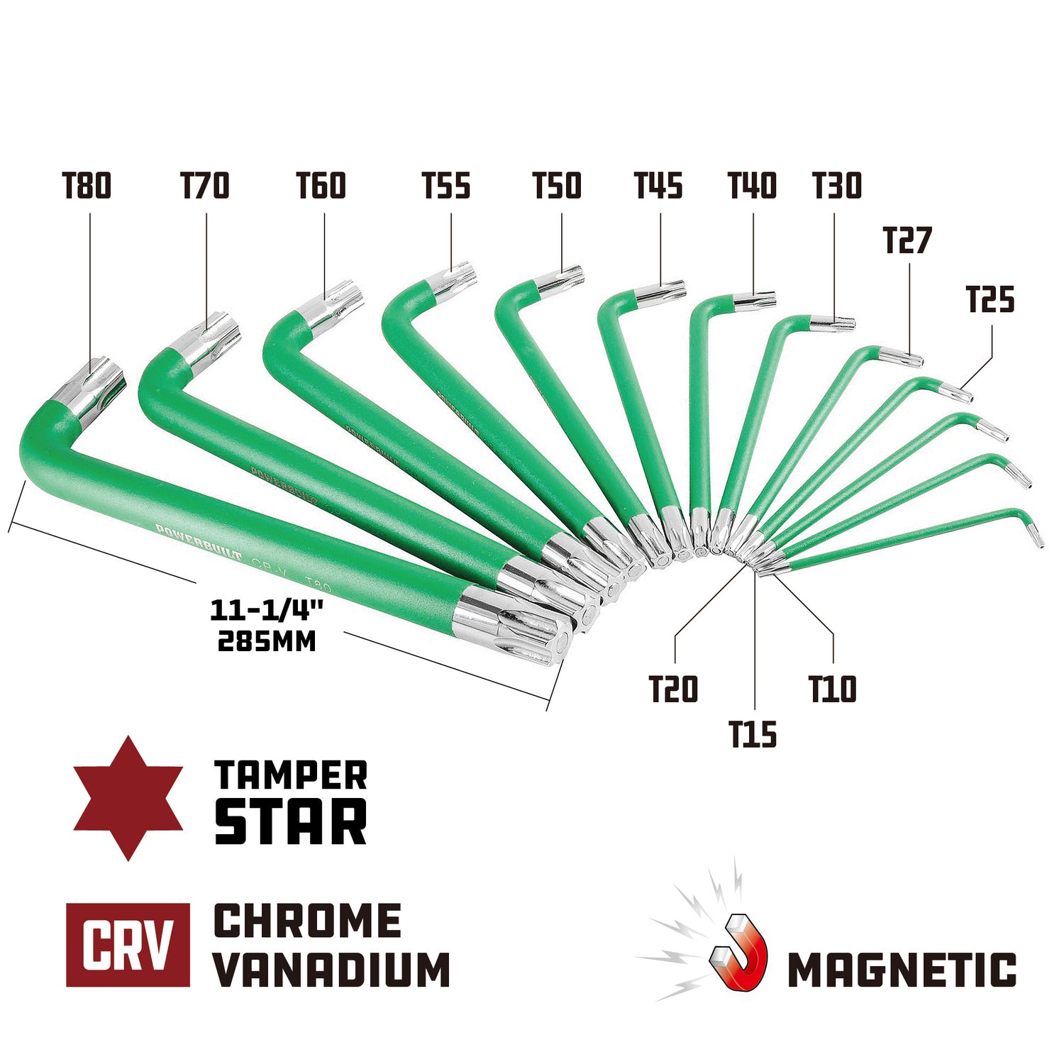 13 Piece Tamper Star Jumbo Long Point Magnetic Hex Key