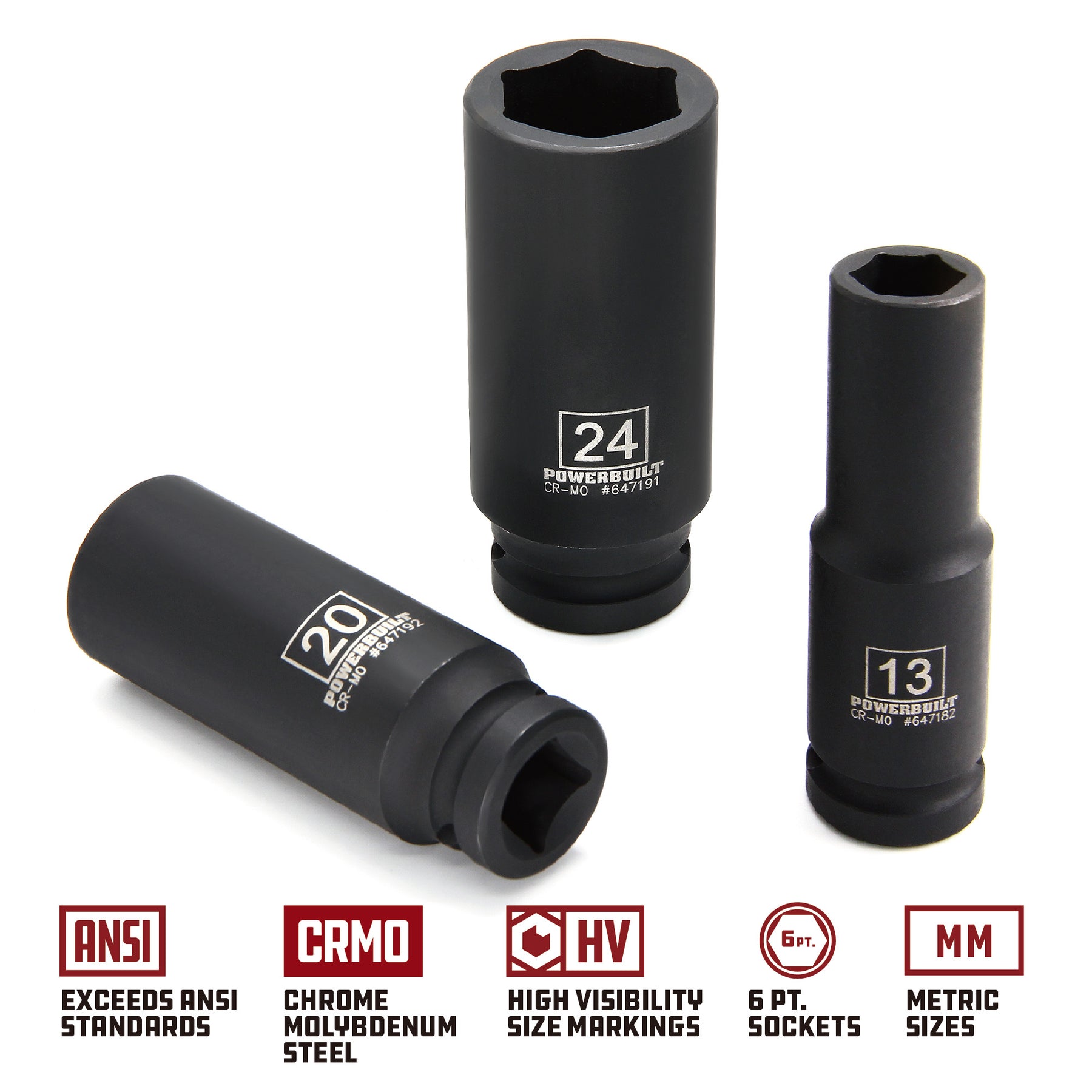 PowerBuilt 1" 6-Point Deep Impact Socket – 1/2-Inch Drive, Chrome Vanadium, SAE (Single, New)