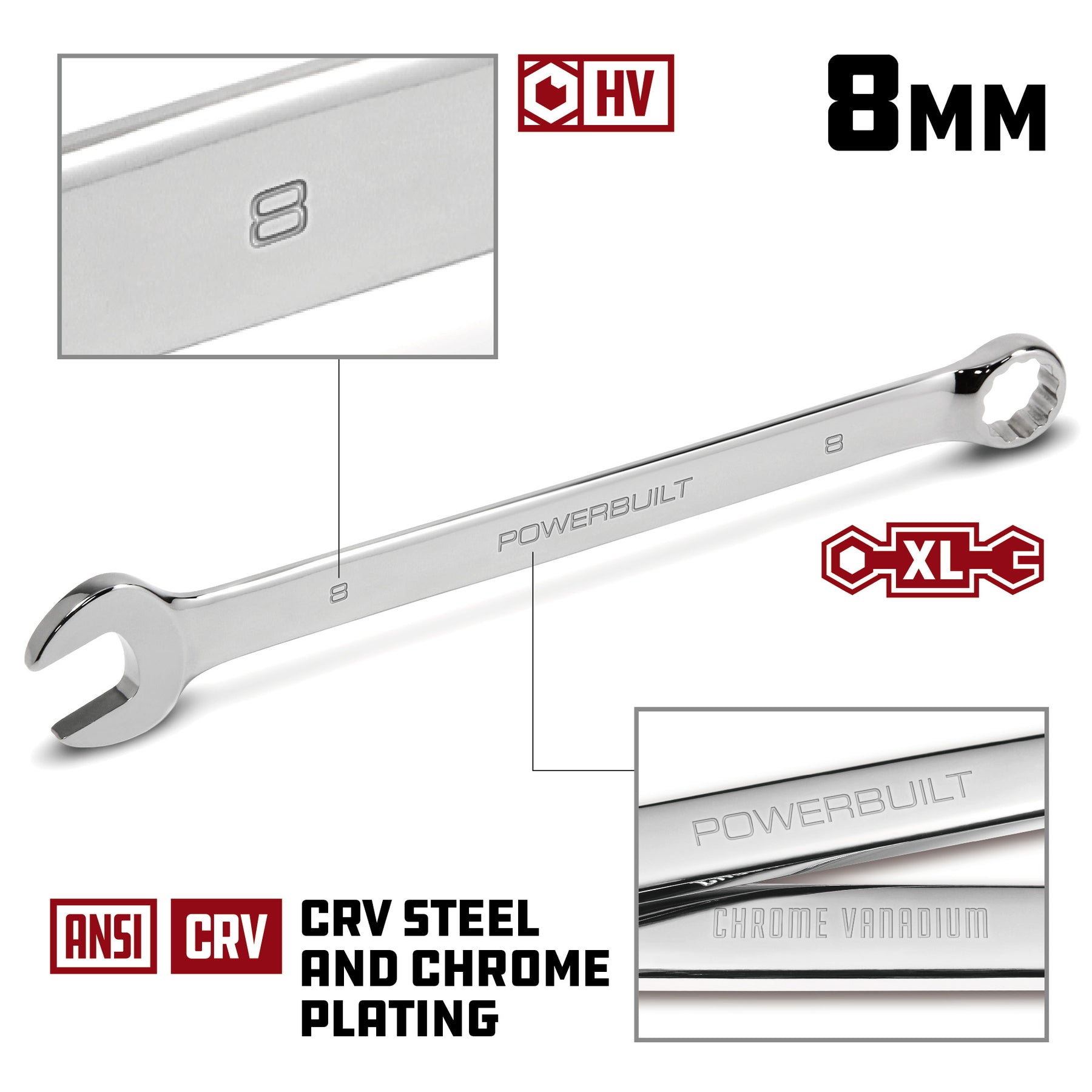 8 MM Fully Polished Long Pattern Metric Combination Wrench