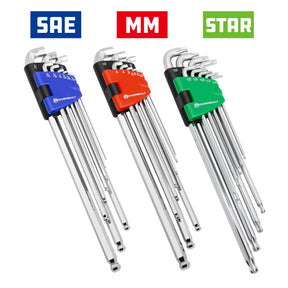9 Piece SAE Stubby Long Arm Hex Key Wrench Set